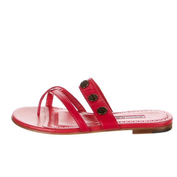 Manolo Blahnik Red Leather Studded SUSA Slides *Runs SUPER Small* - Picture 3 of 10